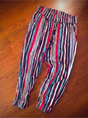 RARE VTG 80s Happy Legs Pants Red White Blue Stripe Cotton Baggy Festival L XL